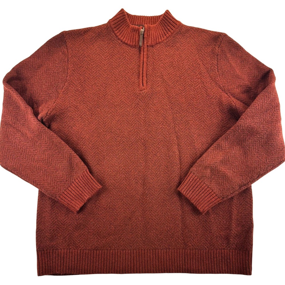 Pendleton‎ Mens XL Rust Orange Shetland Washable Wool Quarter Zip Sweater RF487